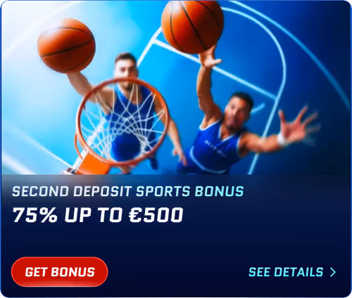 Tredje indbetalings sportsbonus 75% op til €250